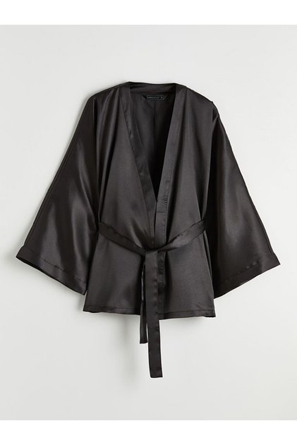 Lcw Dream Black Shawl Collar Women's Satin Dressing Gown