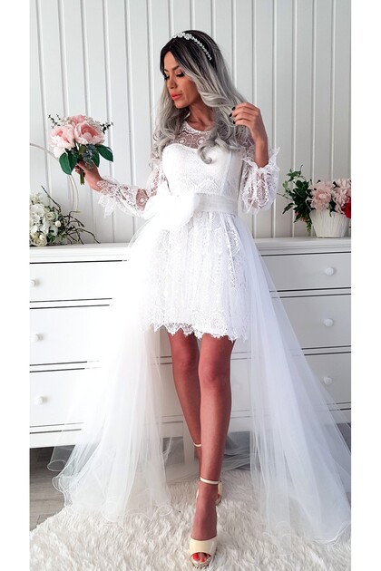 Rochie de mireasă scurtă cu trenă detașabilă Katy White