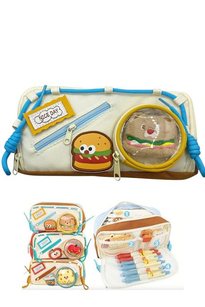Pencil Case Cute Soft Large Capacity Two Compartment Pen Holder - Hamburger
