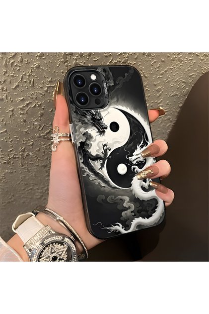 iPhone 13 Pro Compatible Silicone Edge Hard Back Anti-Fall Phone Case Dragon Patterned