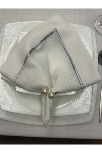 Piko Sarma Silver Thread Detailed P Polyester K Linen Seamless Presentation Napkin Forty White 40 X 40 - 6 Pieces