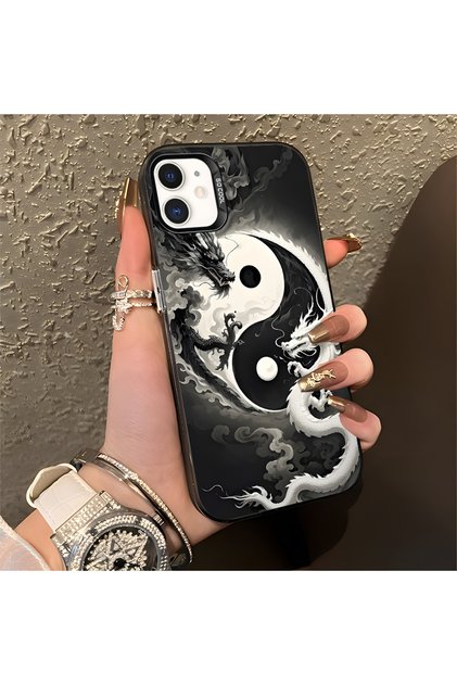 iPhone 12 Mini Compatible Silicone Edge Hard Back Anti-Fall Phone Case Dragon Patterned