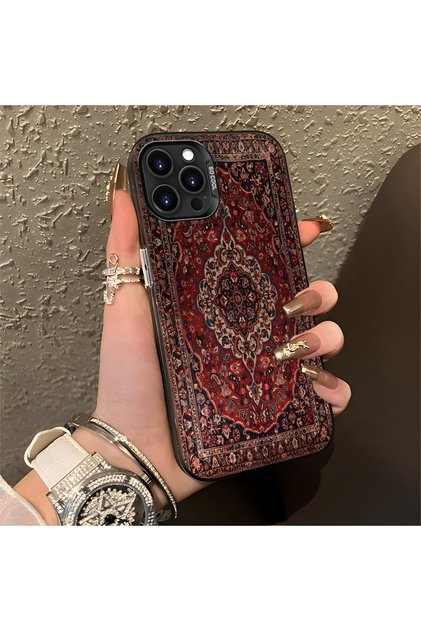 iPhone 12 Pro Max Compatible Kilim Rug Patterned Silicone Edge Hard Back Anti-Fall Phone Case
