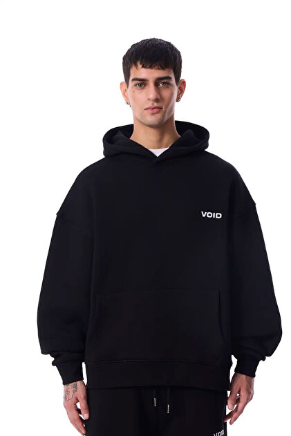 Void Baskılı 3 İplik Kapüşonlu Sweatshirt Oversize Kışlık %100 Pamuk