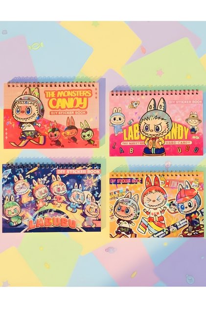 Sevimli Labubu Sticker Etiket - Sticker Spiralli Defter Seti 10 Sayfa Sticker - Laptop - Ajanda - Sketchbook