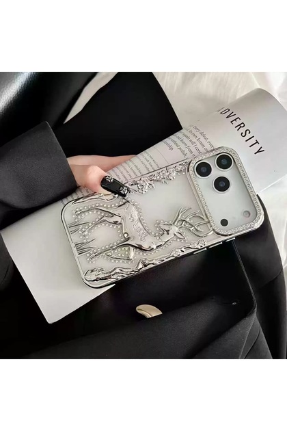 iPhone 17 PRO MAX / 18 PRO MAX uyumlu - Geyikli Taşlı Kapak Gösterişli Silikon Koruyucu Kılıf