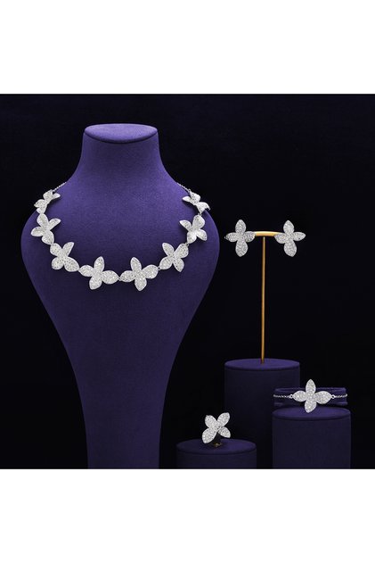 Fashion Cubic Zirconia Bridal Set Luxury Dubai Necklace Earring Women's Wedding Party