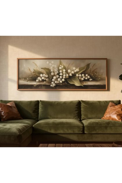 Tek Parça Gerçek Ahşap Yatay Panorama Çerçeveli Tablo vadideki zambak