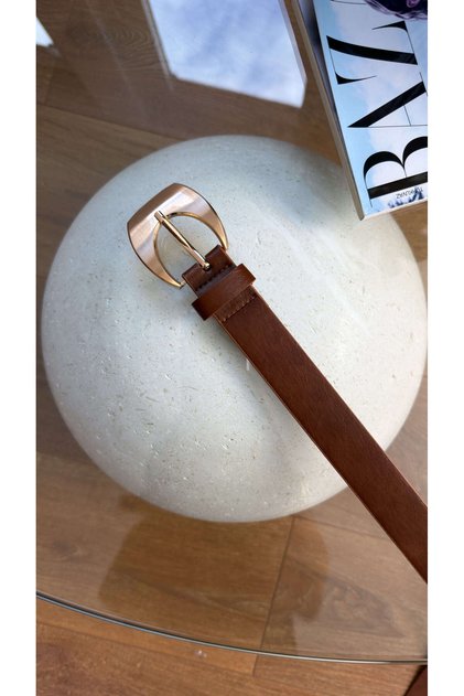 Tan Kavisli Buckled Belt
