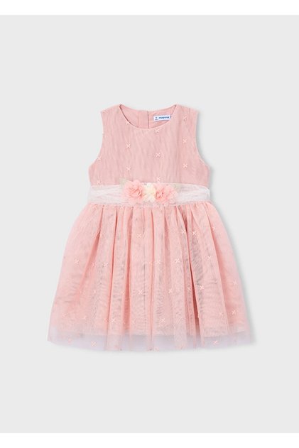 Girl Child Guipure Lace Belt Detail Tulle Dress Pink 3919