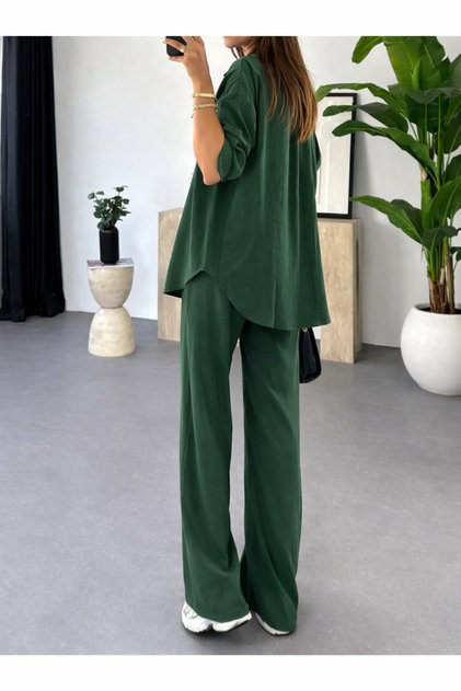 Premium Fabric Shirt Trouser Set Oversized Relaxed Fit Wide-Leg Casual Stylish Combination