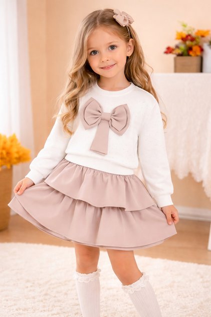 Girl's Ribbon and Stone Skirt Layered Set
