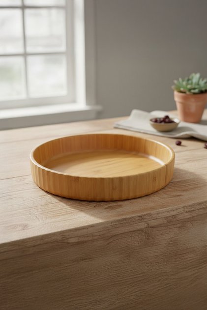 Bamboo Round Presentation Plate Tray Natural Wooden Serving Plate 21 cm