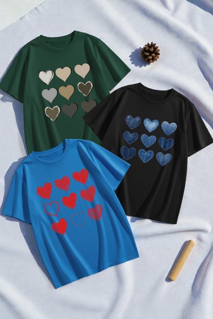Unisex Mixed Printed T-Shirt Set – 3-Pack Crew Neck Casual T-Shirts