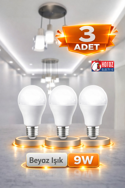Horoz 9W 3 Adet Led Ampul Beyaz Işık 3'LÜ
