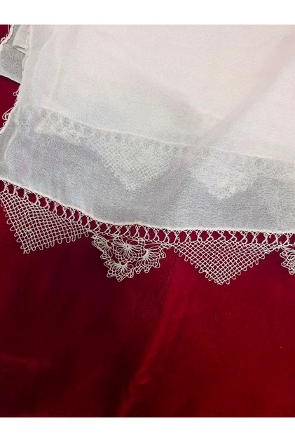 Needlework White Prayer Rug, Writing, Yemeni