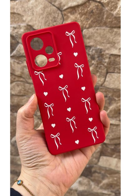 Redmi Note 12 Pro 5g Compatible Heart Bow Patterned Silicone Shock-Absorbing Classic Protected Rubber Case