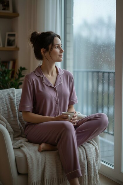 Women's Short Sleeve Stretch Fabric Buttoned Pajamas Set Dusty Rose