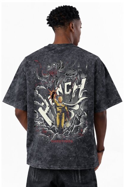 One Punch Man Anime Printed Unisex Oversized Vintage Washed T-Shirt