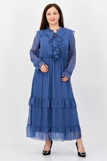 London Fog Women Textured Maxi Dress, Slate Blue- Trendyol