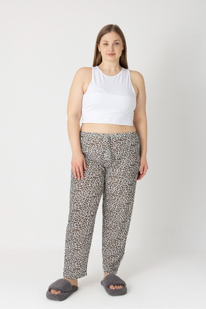 Büyük Beden Pamuklu İnce Nefes Alabilen Kumaş Çizgili Kalp Detay Pijama Altı
