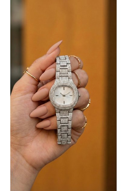 Women's Stone Steel Watch – Silver Color Luxury Vintage Model Shiny Elegant Wristwatch, Limited Editon 2026