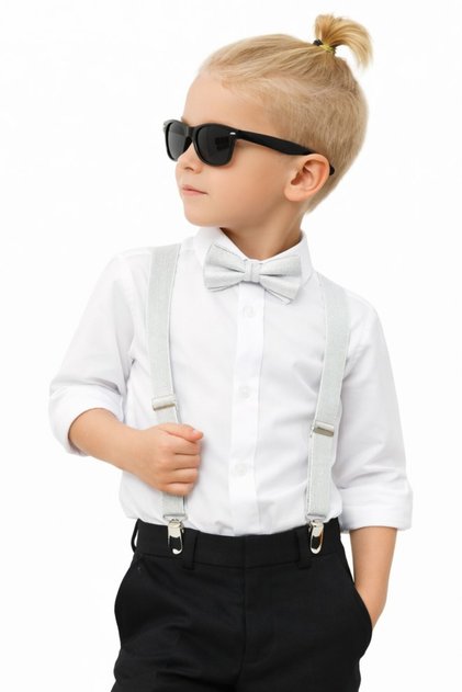 Children's Trouser Hanger Bow Tie Set+Gold Glittery Design 1-12 Years Unisex Use