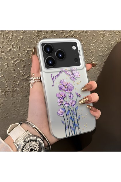 iPhone 17 Pro Max Compatible Silicone Edge Hard Back Anti-Fall Phone Case Floral Print