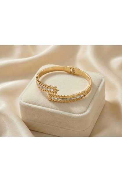 - Stainless Steel Zirkon Gold Paslanmaz, Kararmaz Buğday başağı bereket Kelepçe Çelik Bilezik 18 cm