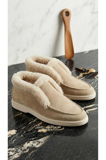 Dana Suede Casual Loafers Women's Shoes with Feathers