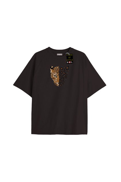 Black Oversized T-Shirt Lion Custom Design