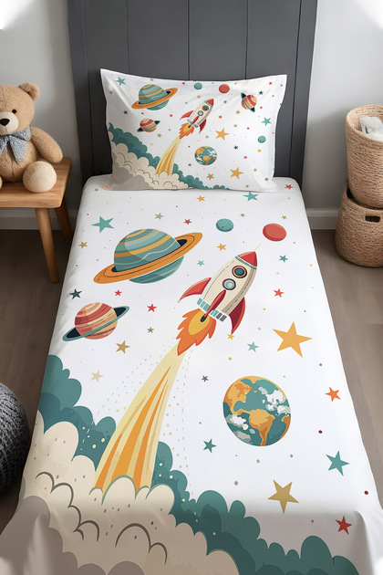 Space Travel Patterned Bedspread and Pillowcase