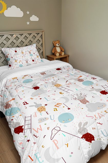 Sleepy Rabbits Patterned Single Duvet and Pillowcase