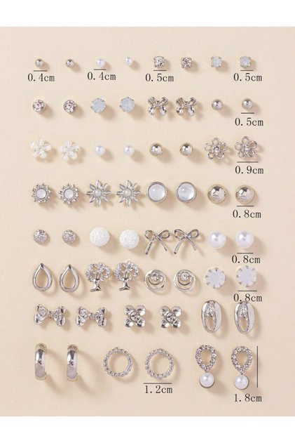 A set of 30 pairs of delicate metal earrings for women