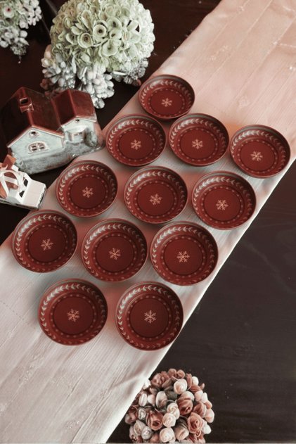 Home 10 cm Çap, 3.2 cm Yükseklik 12'li Dondurmalık ve Çerezlik Seti - Bordo Wishes