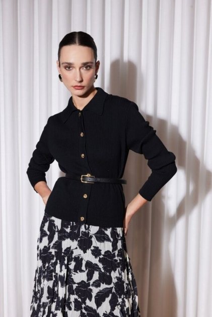Misssemramiss 5307 Belle Noir Midi Cardigan