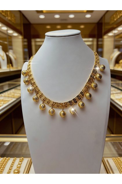 Gold-Plated Bell Pendant Bib Necklace - Traditional Middle Eastern Statement Jewelry for Women
