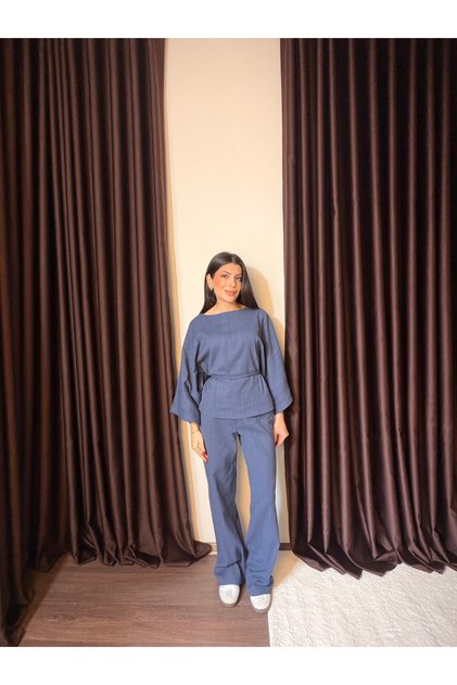 Women's Oversized Kimono Sleeve Tie-Detail Blouse & Wide-Leg Pants Set