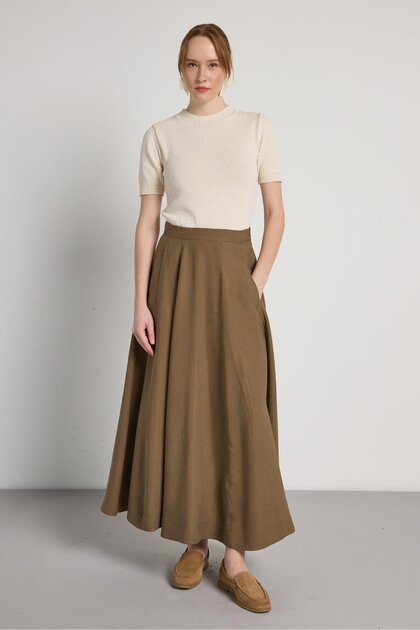 Visok struk komad premium tencel tkanine, kaki duga suknja 31026