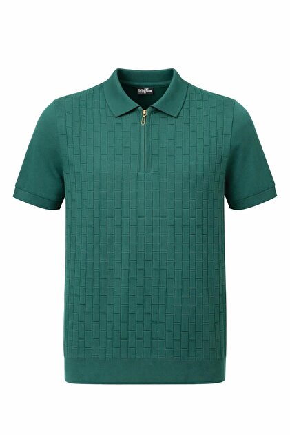 Plus Scorpion Erkek Polo Yaka Fermuarlı Triko Tişört Dokulu Slim