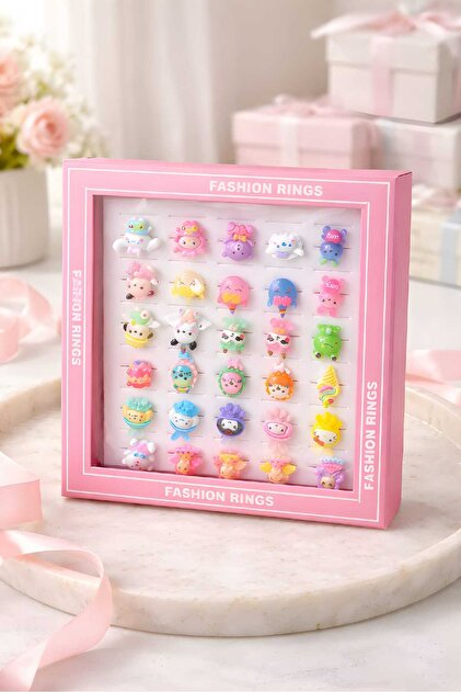 30-Piece Children's Plastic Picture Rings | Colorful Toy Ring | Girl Boy Children's Jewelry Accessory Gift