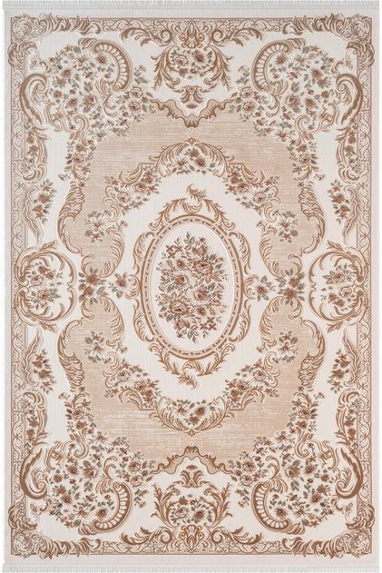 Fontana FT004B Krem Bej Akrilik Halı Klasik Desen Pamuk Taban Tozu Az Salon Oturma Odası Halısı