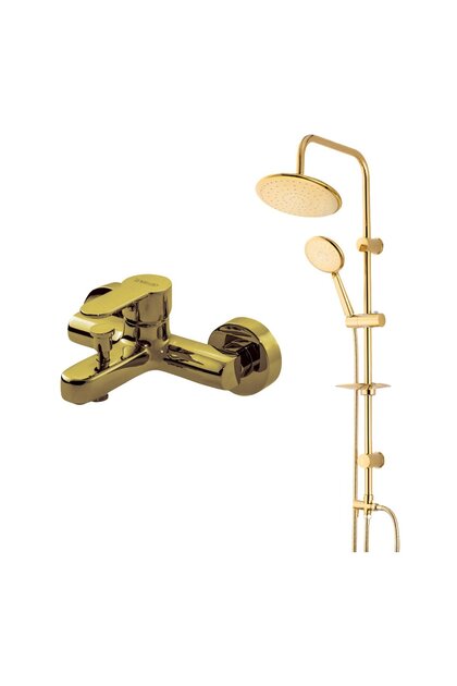 Domino Gold Bathroom Faucet and Gold Shower Unit Set of 2 971518-440615g