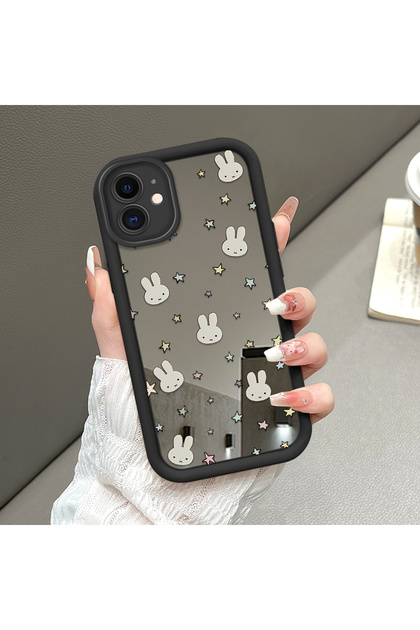 iPhone 12 Compatible Luxury Stylish and Cute Rabbit Patterned Silicone Mirror Phone Case