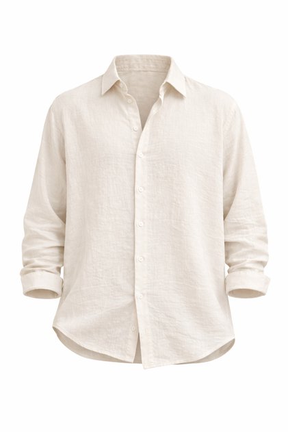 Oversized Transitional Linen Textured Loose Fit Long Sleeve Comfortable Men's Beige Shirt