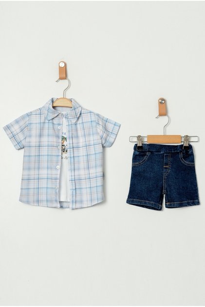 Baby Boy Plaid Shirt Denim Shorts 2-Piece Summer Set