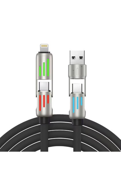 CB270 240W 4in1 USB Type-C Lightning 1.2m RGB Hızlı Şarj Kablosu - Siyah