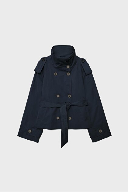 Stradivarius High neck trench coat with belt- Trendyol