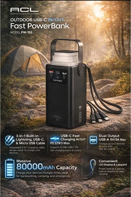 ACL PW-152 80.000 mAh Dev Güç Powerbank - 22.5W Hızlı şarj ve