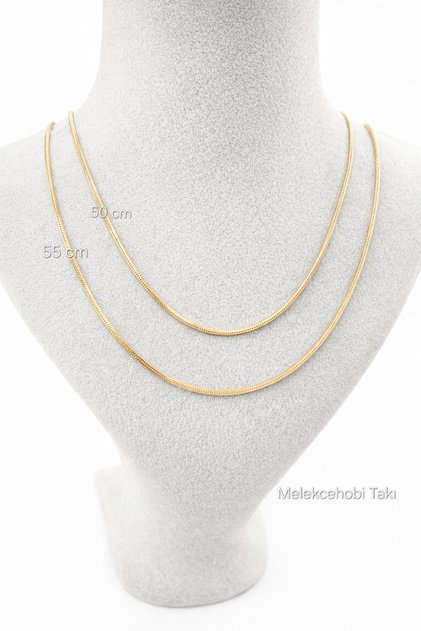 Xuping 14K Altın Rengi Yassı Zincir Kolye 50 cm & 55 cm Seçenekli – Şık ve Minimal Model
